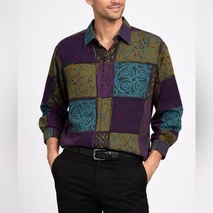 Vintage Kudos Abstract Patchwork Button Down Shirt Men’s Neck 16–16.5